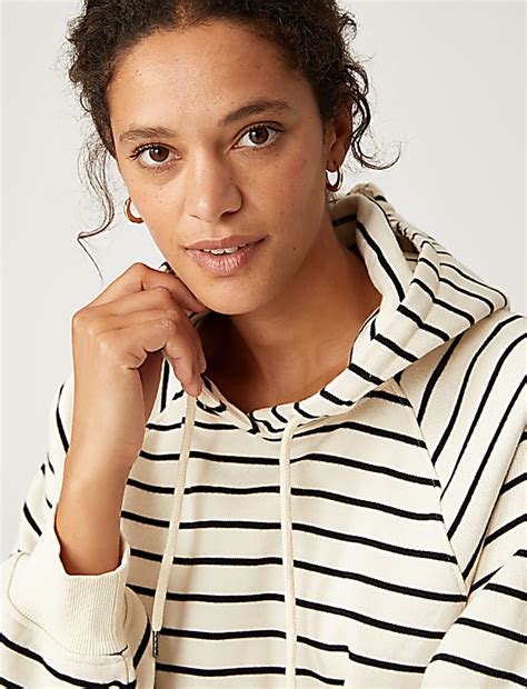 Buy Pure Cotton Striped Longline Hoodie at Marks & Spencer