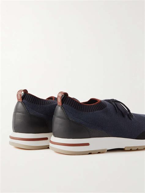 Navy 360 Flexy Walk Leather-Trimmed Knitted Wish® Silk Sneakers | LORO ...