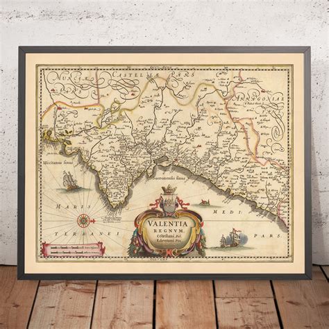 Old Map of the Kingdom of Valencia, Spain by Visscher, 1690: Murcia, V – The Unique Maps Co.