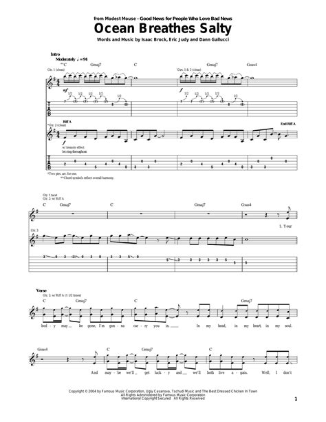 Ocean Breathes Salty by - Electric Guitar - Digital Sheet Music | Sheet ...