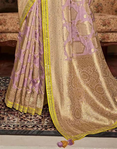 Light Purple Woven Design Fancy Lace Border Dola Silk Saree – South ...