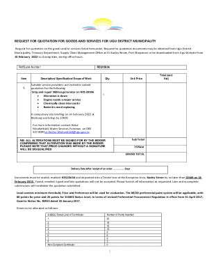 Fillable Online 1 REQUEST FOR QUOTATION FOR ... - Ugu District ...