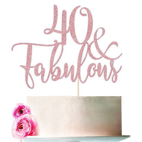 Buy Bejotaa Rose Gold Glitter 40 & Fabulous Cake Topper,40 Birthday ...