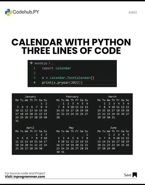 Calendar Code in Python 的图像结果
