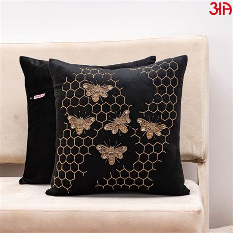 Honey Bee Embroidered Cushion Cover – Aawrun