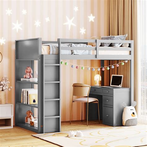 Low loft bed with desk and storage online