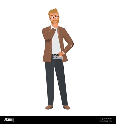 Man standing with thoughtful gesture, teacher or professor with beard ...