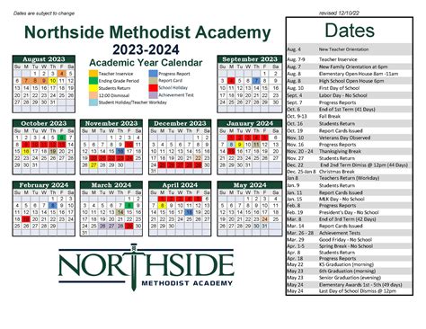 Northside Methodist Academy: calendar