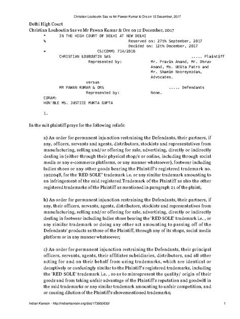 Christian Louboutin Sas vs Mr Pawan Kumar Ors on 12 December 2017 ...