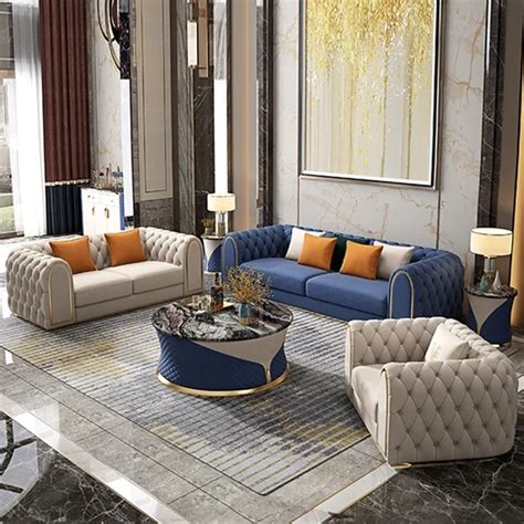 Arzo Modern Luxury Velvet Upholstered Chesterfield Sofa Set