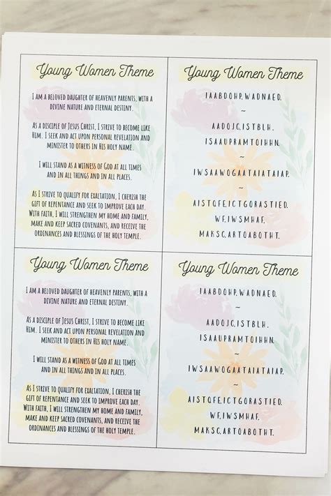 Young Women Theme Printable Poster - Primary Singing