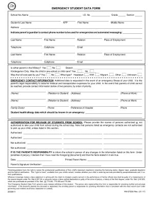 Fillable Online EMERGENCY STUDENT DATA FORM Fax Email Print - pdfFiller