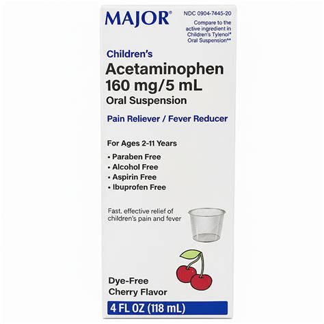 Children's Acetaminophen 160 mg/5 mL Oral Suspension Pain Reliever/ Fe ...