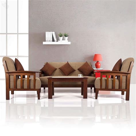 Craftatoz Sheesham Wood 3+1+1 Seater Sofa Set with Cushion for Living ...