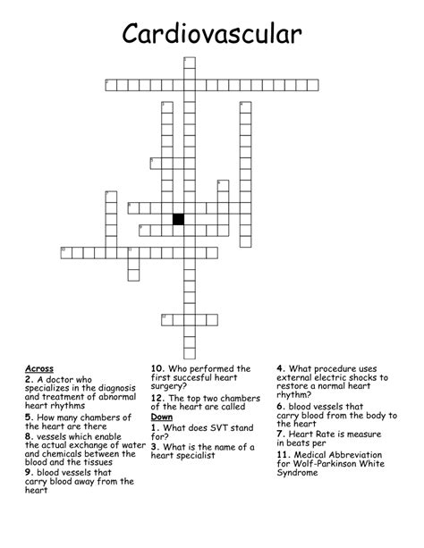 Cardiology Terminoloy Crossword - WordMint