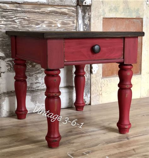 Farmhouse Red Chunky Leg End Table with Drawers