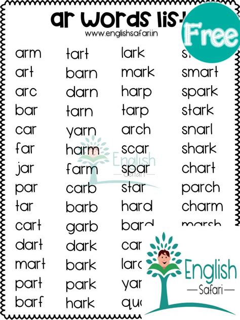 **FREE** ar words list www.englishsafari.in in 2020 | R words list ...