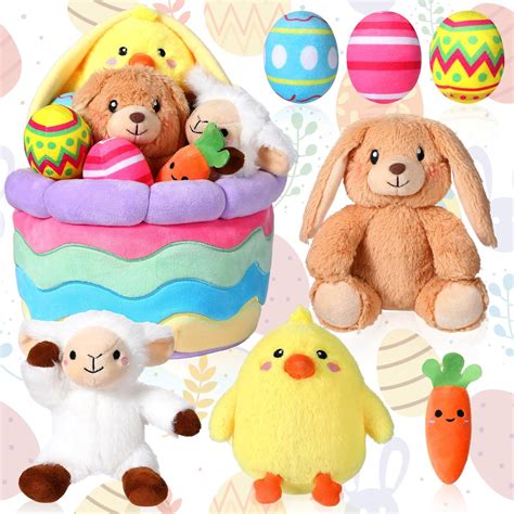 Amazon.com: Lunmon 8 Pcs Baby's First Easter Basket Playset with Plush Bunny Chick Carrot Lamb ...