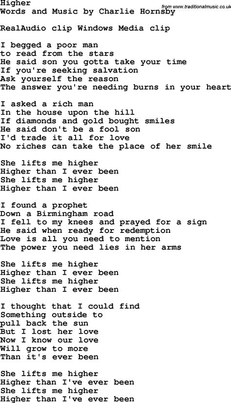 Country, Southern and Bluegrass Gospel Song Higher lyrics