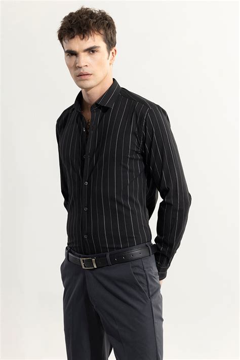 Buy Men's Shadow Stripe Black Giza Cotton Shirt Online | SNITCH