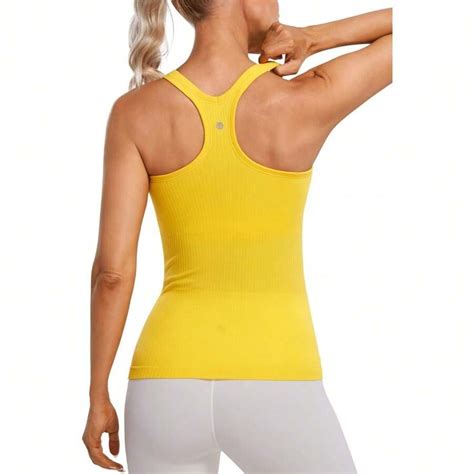 CRZ YOGA Womens Seamless Ribbed Racerback Tank Tops With Built In Bra ...
