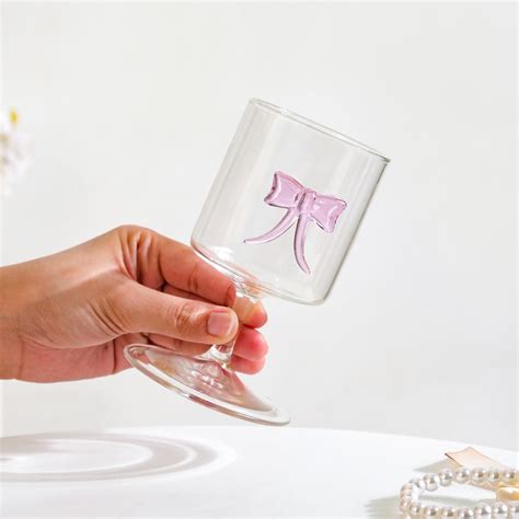 Crystal Pink Bow Borosilicate Wine Glass 250ml Online - Premium Wine ...