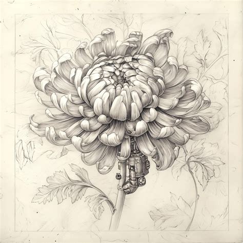 Chrysanthemum flower drawing by pencil on old paper | Premium AI ...