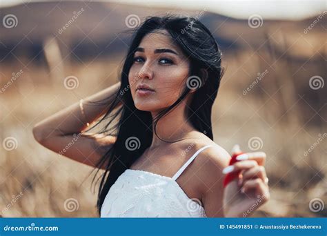 Close Up Portrait of Young Brunette Girl in Nature. Kazakh Young Woman ...