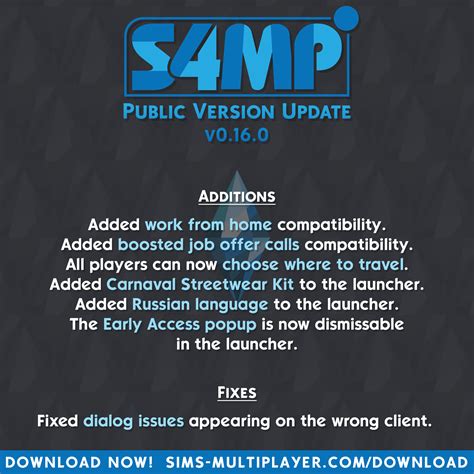 S4MP 0.16.0 - Dialog & career fixes, kits support : r/simsmultiplayer