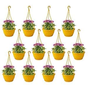 TrustBasket Plastic Hanging Basket (Yellow - Set of 12) Hanging Pots ...