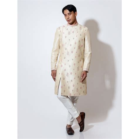 Sherwani with motif embroidery scatter on body with cropped pants ...