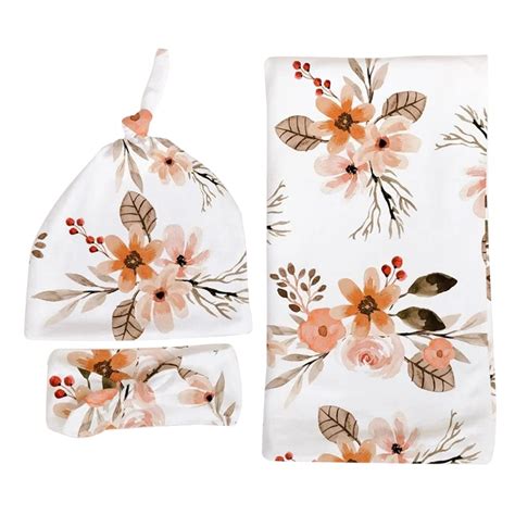 Buy Mersuii 3Pcs/Set Newborn Swaddle Blanket with Hat Headband, Floral ...