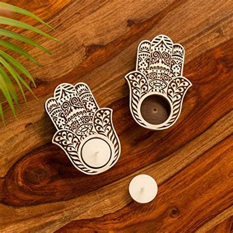 ExclusiveLane Palm Hand-Carved Blocks Tea-Light Holders (Set of 2 ...