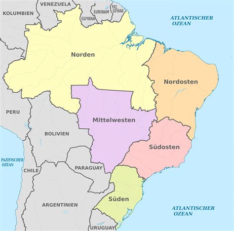 Map of Brazil regions: political and state map of Brazil