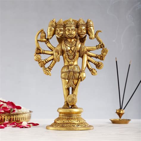 Handcrafted Superfine Brass Standing Panchmukhi Hanuman Idol 12 inch ...