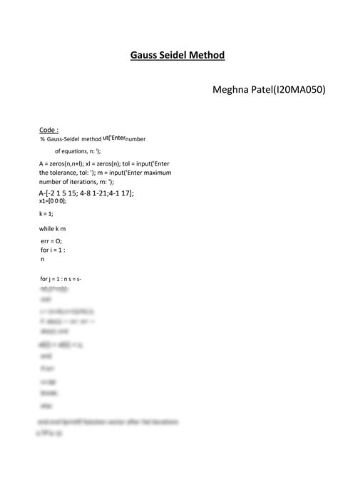 Exercises On Writing a MATLAB Code by Gauss-Seidel Method 的图像结果