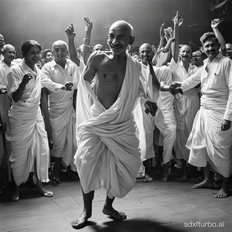 Mahatma Gandhi Dancing in Vibrant Club Atmosphere | SDXL Free Online