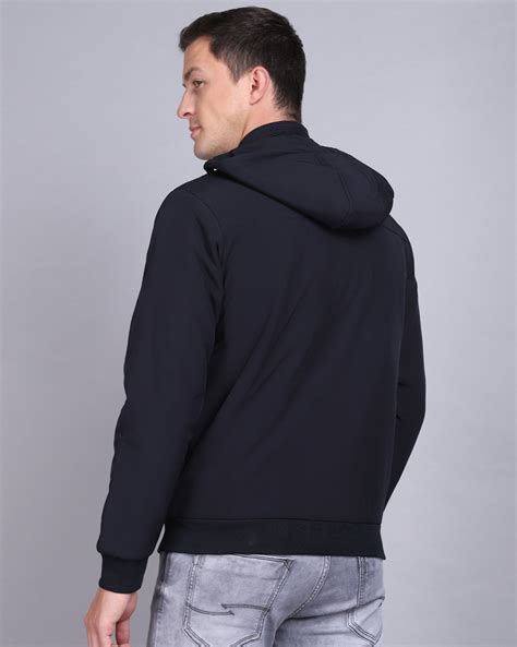 Buy Latest Solid Hooded Navy Blue Jacket Online