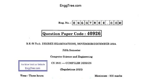 CS3501 Compiler Design Nov Dec 2024 Question Paper Download - EnggTree ...