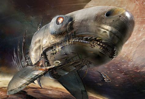 Download Shark Space Sci Fi Steampunk HD Wallpaper by Daniel Dociu