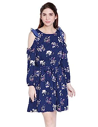 Buy Globus Women Navy Blue Fit and Flare Dress at Amazon.in