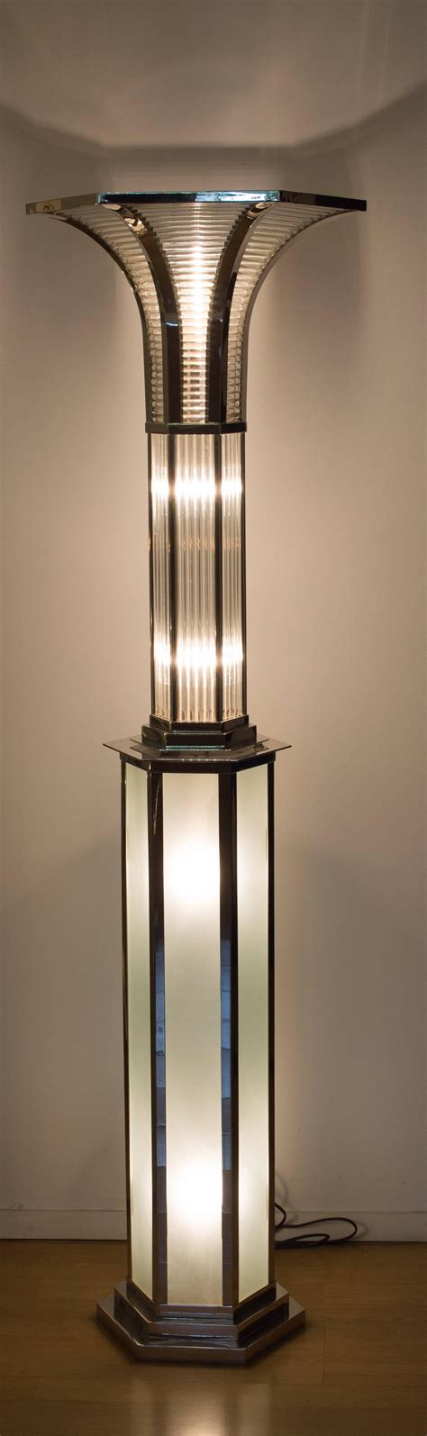 Art Deco Lamp on Column with Nickel Finish For Sale at 1stDibs | art ...