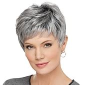 Wig for Women Synthetic Short Wig with Bangs Mixed Gray Hair High ...
