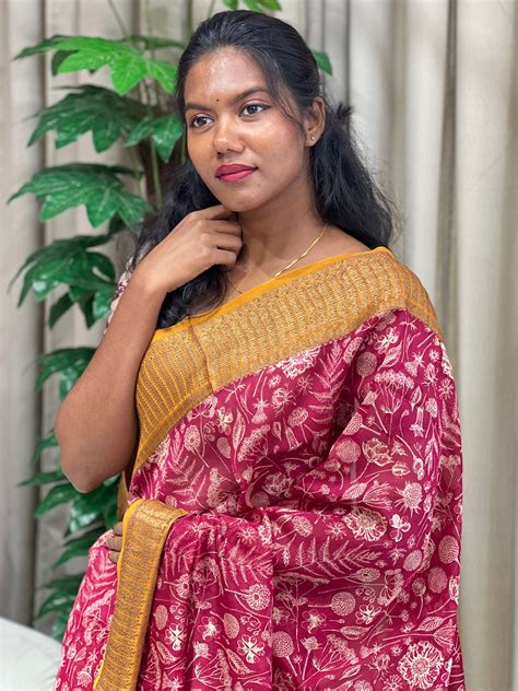 Floral and Leaf Printed Chanderi Saree | RGD951R – Aham Designer Boutique