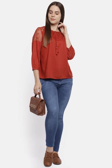 Brown Solid Casual Three-Quarter Sleeves Round Neck Women Regular Fit ...