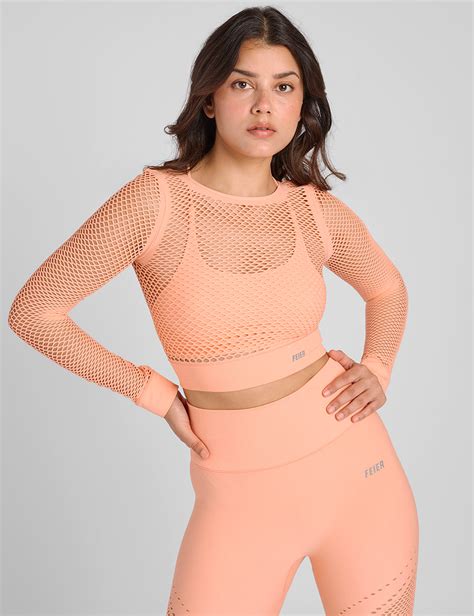 Aura Mesh Crop - Seamless Long Sleeve Top for Women | Feier