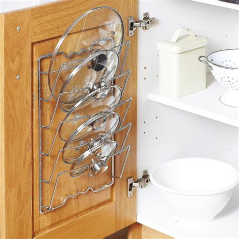 43x28cm 5 Lids Cupboard Door Wall Saucepan Pan Lids Storage Rack Holder ...