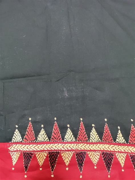 Stunning Black Hand Embroidered Kantha Work Cotton Blouse Piece - 0.75 Mtr