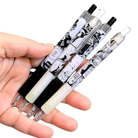Blue Aura Anime Pen Set of 4 Gel Manga Pen (Black Ink) School College ...