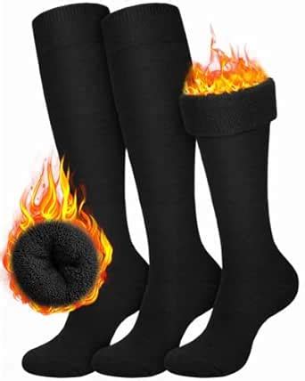CTHH 3 Pairs Warm Knee High Socks for Women - Thick Cotton Thermal Boot ...